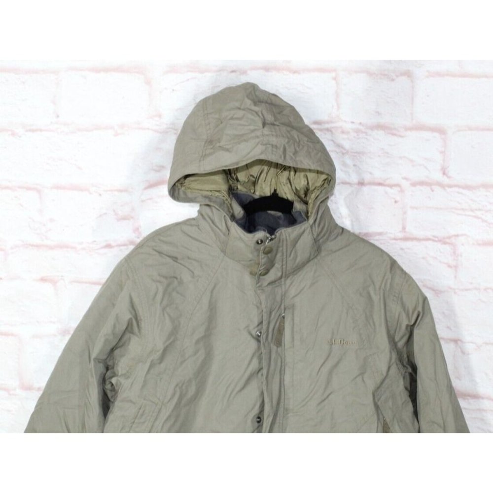 Vintage LL Bean Green Nylon Lined Zip Snaps Insulated Hooded Jacket Size L - Picture 6 of 9
